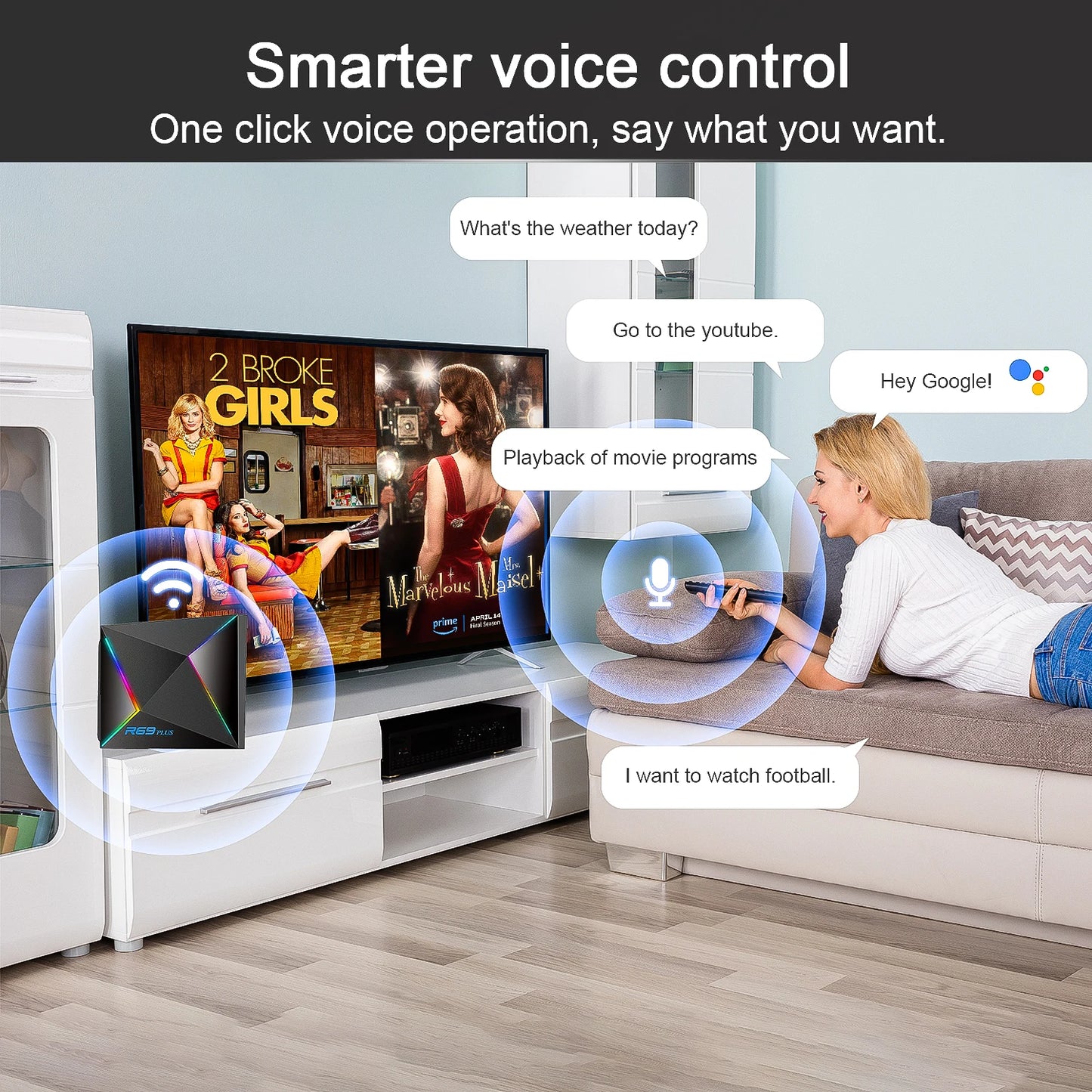 R69 Plus TV Box Android14 Ultra Voice Control HDR10 8K Allwinner H728 Octa Core 1000M LAN WIFI 6 BT5.0 Media Player Set Top Box