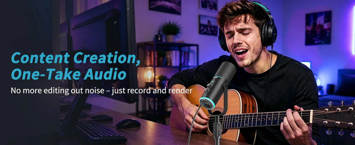 PUPGSIS Podcast Microphone Kit, USB/XLR Dynamic Vocal Mic, Streaming Mic with RGB Lights for PC/XLR Mixer, with Mute Button, Headphone Jack, Gain Knob, for Gaming Voice-Over Recording
