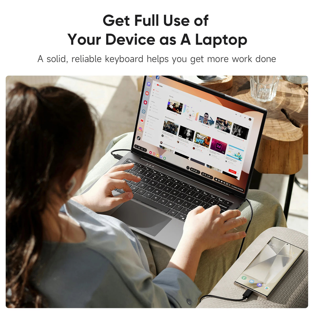 Dopesplay 14.1inch Lapdock Monitor with Keyboard & Battery for Samsung DeX S24 Z Fold 6 Note20 1200P Screen Extender For Mini PC