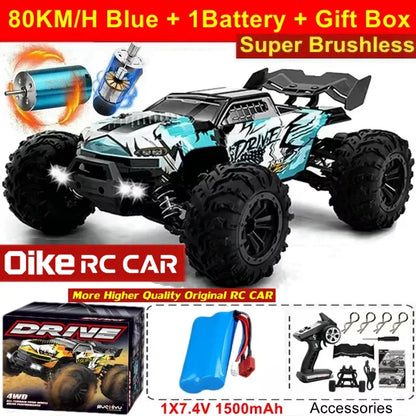 Oike RC Drift Car With LED Light 50KM/H / 80KM/H Brushless 4WD Remote Control Electric High Speed Racing Monster Truck for Adult