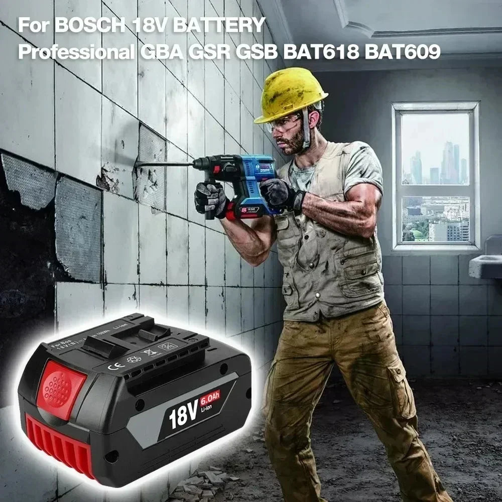 Kompatibelt Batteri för Bosch 18V – 6,0Ah Li-Ion BAT609 BAT618 BAT620 GSR GBH GWS 1–4 Batterier + Laddare