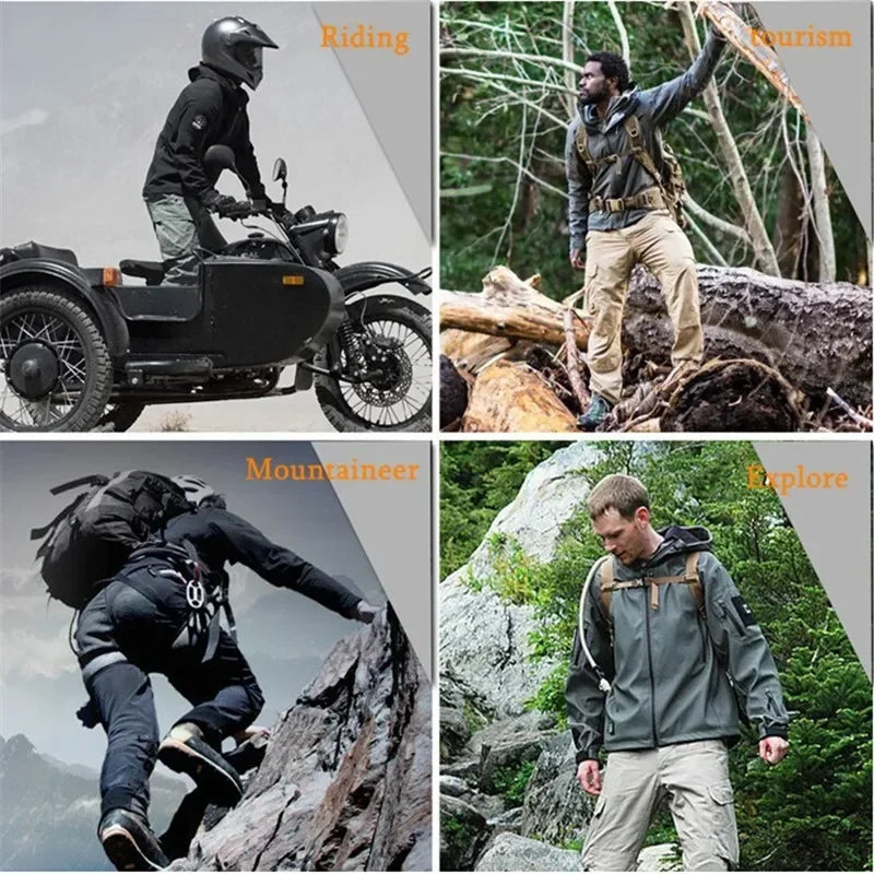 Herr Militär Softshell Set 2026 – Fleece Jacka + Byxor Outdoor, Grå/Svart/Khaki/Kamouflage S–4XL