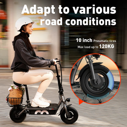 iScooter F2 hopfällbar elscooter med sits, korg och 10-tumsdäck