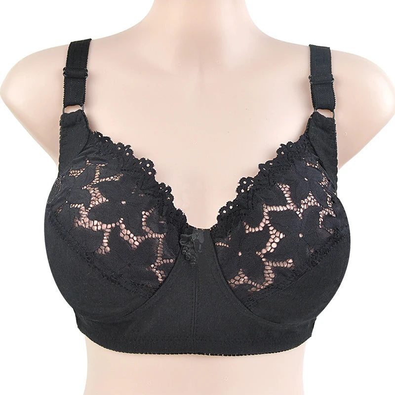 Sexy Lace Bra For Women Wire Free Bras Cotton Comfortable Underwear Soft Lingerie Push Up Big Size  46DC