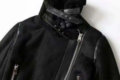 Varm Lammskinnsjacka Dam – Kort Motorcykelstil, Faux Shearling, Mocka, 2 Färger, XS–XL