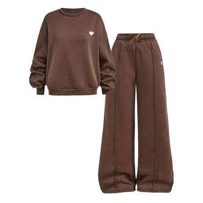 Teenage Girl 2Pcs Outfit Long Sleeve Crew Neck Sweatshirt Loose Wide Leg Pants Casual Daily Playwear Children Kids Girls Clothes