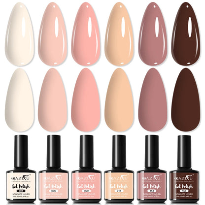 6Pcs Gel Nail Polish Set Milk Tea Popular Color UV LED Nail Gel for Nail Art Easy Apply & Soak Off DIY Home Manicure Salon Use