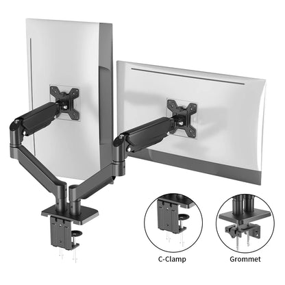 Dual Monitor Mount Stand for 13-32 Inch Screens, Fully Adjustable Double Monitor Bracket with 180° Swivel Tilt & 360° Rotation, Space Saving Desktop Screen Holder for Home Office Gaming Workstation