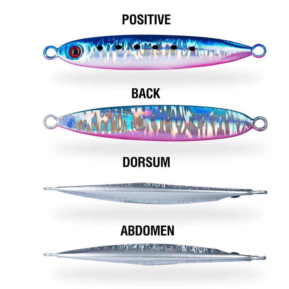 6Pcs Metal Jigging Lure 10-100g Slow Sinking Casting Bait 3D Eyes Luminous with Assist Hooks for Sea Fishing