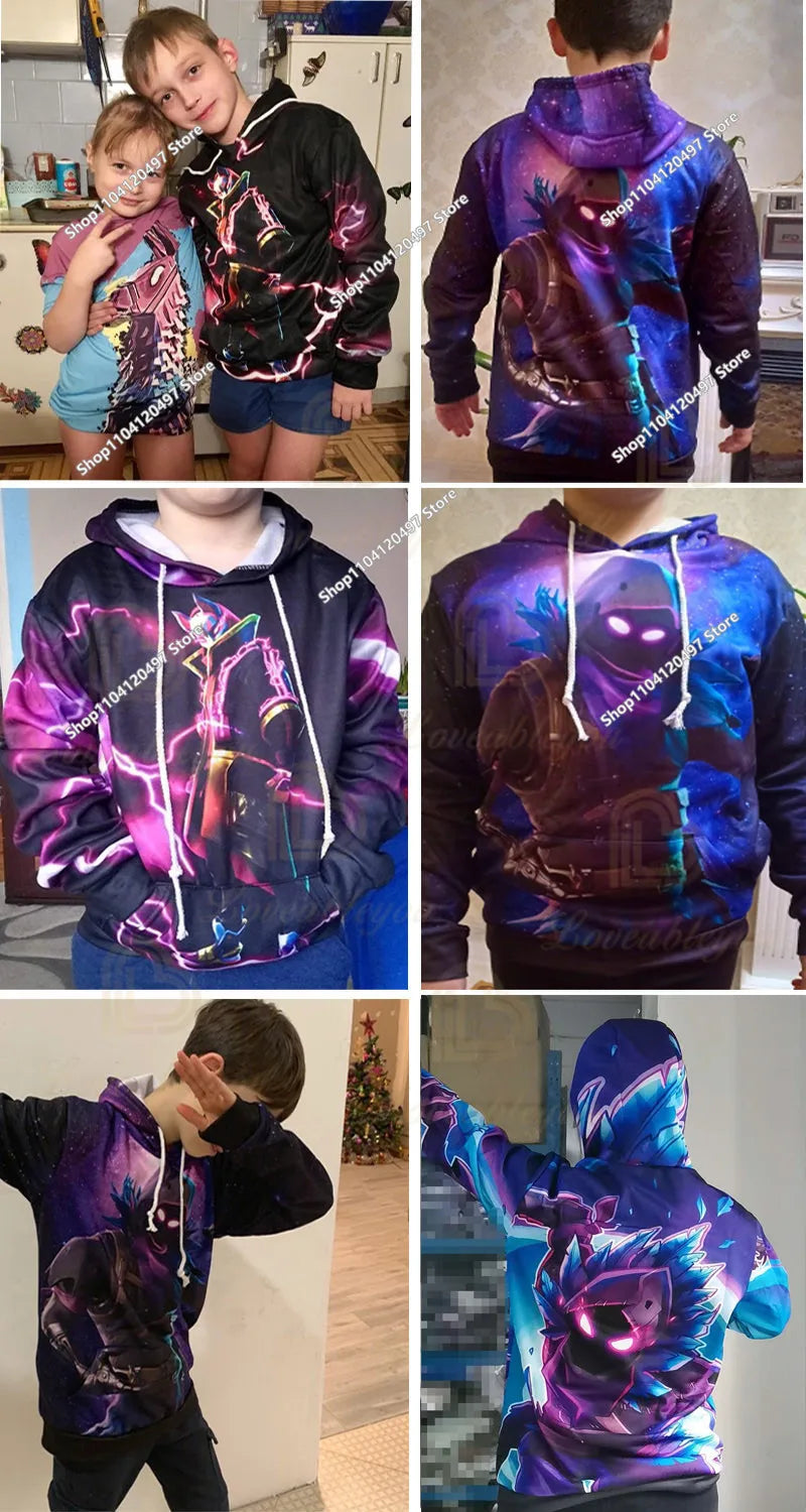 Fortnite Hoodie Barn & Vuxna – 3D-tryckt Animerad Pullover Polyester Casual Streetwear Storlek 110–160cm + Vuxenstorlekar