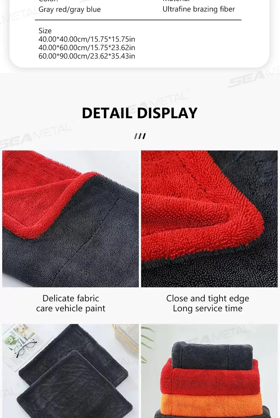 SEAMETAL Heavy-Duty Car Towel 1200GSM Super-Absorption Microfiber Drying Cloth Ultra-Soft Scratch-Free Car Detailing Towel