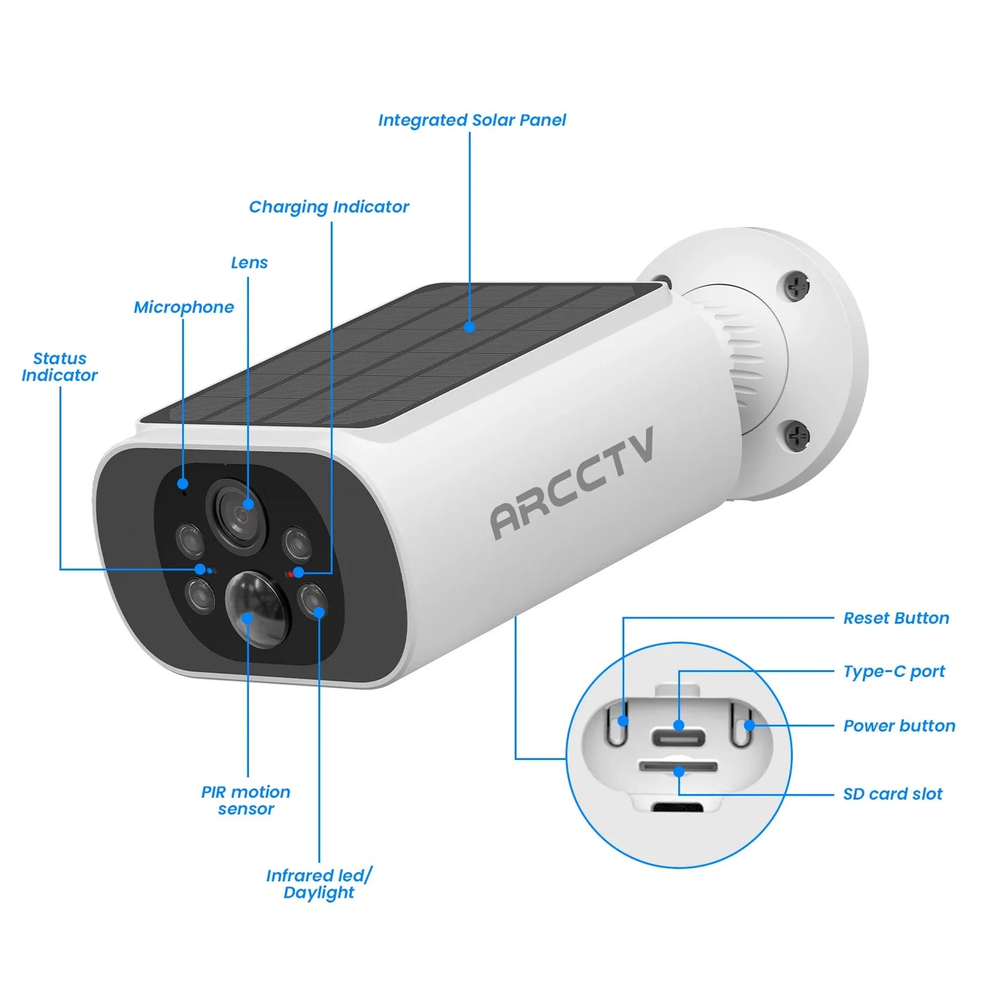 ARCCTV 2K WiFi Solar Camera Color Night Vision Two Way Talk FHD Surveillance Camera Outdoor Wireless IP66 Waterproof Siren Alarm