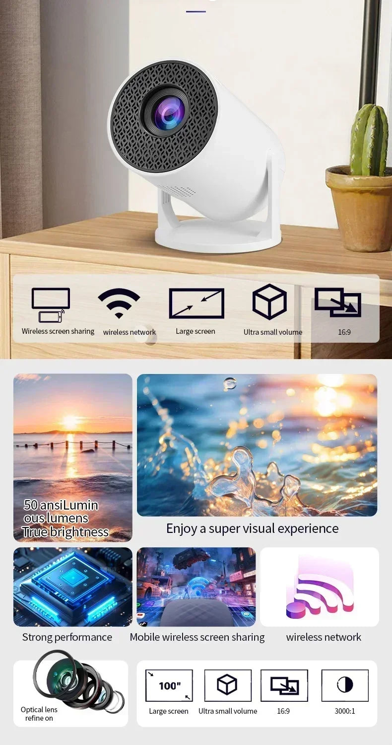 2026 New Mini HY300 Projector Android 13 4K Supported Native 1080P WiFi Bluetooth Home & Outdoor Movie Projector For Bedroom