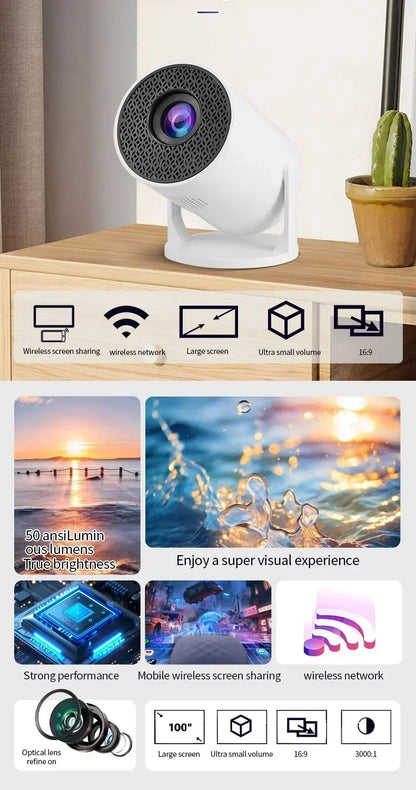 2026 New Mini HY300 Projector Android 13 4K Supported Native 1080P WiFi Bluetooth Home & Outdoor Movie Projector For Bedroom