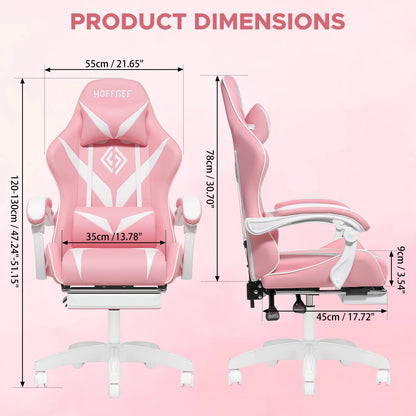 200Lbs Load Gaming Chair with Massage Ergonomic Computer Chair Footrest and Lumbar Support Reclining PC Chair Adjust Armrest