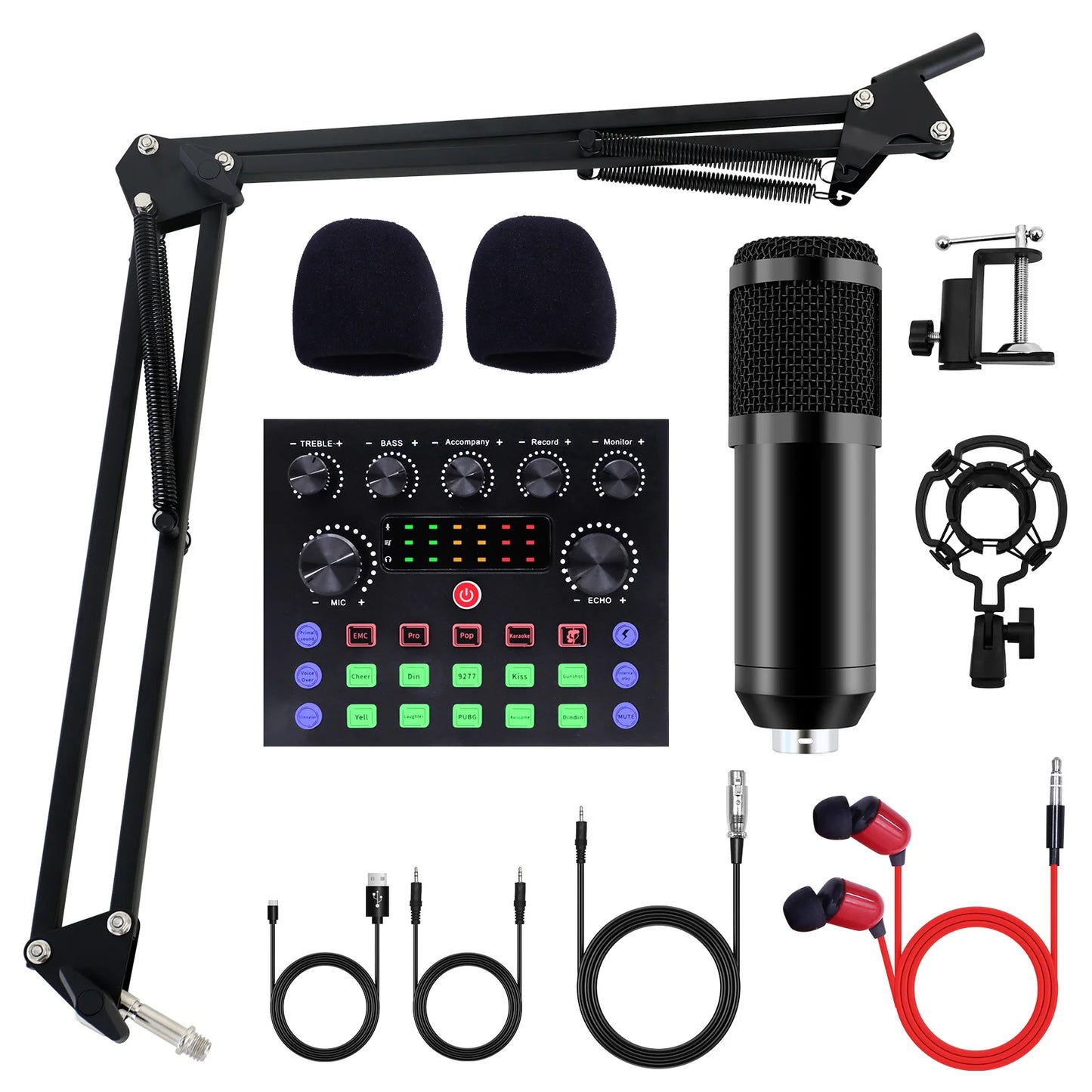 Professional Studio Recording Kit Podcast Music Mixer Equipment Condenser Microphone Set for PC Smartphone Laptop Computer Vlog