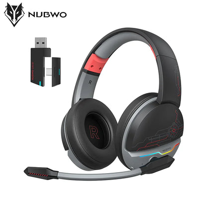 NUBWO G08 Trådlöst Gaming Headset – 2.4GHz & Bluetooth 5.3 50mm RGB 34h Batteritid CE/FCC PS5 PS4 PC Camo Röd