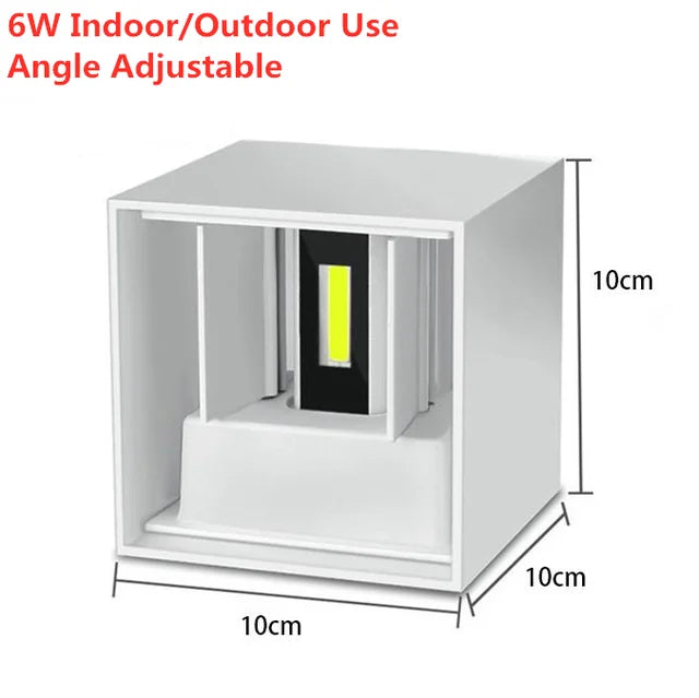 IP65 LED Kubvägglampa 6W/12W – Justerbar Vinkel, Inne & Ute, Aluminium, Varm/Kall/4000K