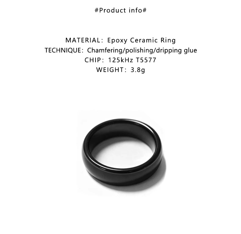T5577 Chip RFID Black or White Ceramics Smart Finger Rewrite Ring 125KHZ Wear for Men or Women