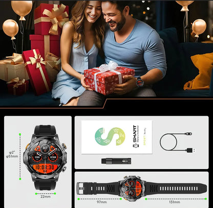 2026 New Men's GPS Outdoor Sports Smart Watch AMOLED Screen NFC Flashlight Heart Rate Monitor Waterproof Bluetooth Call 1000mAh