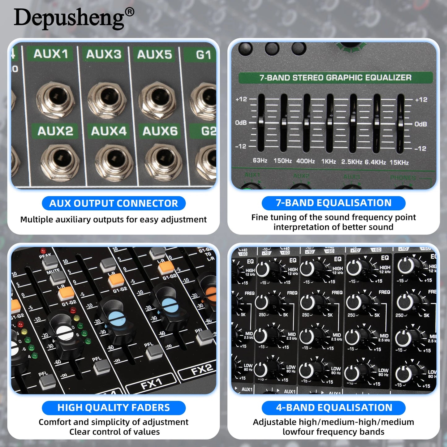 14 Channels Digital Professional Audio Console Mixer Depusheng TG14 Mixing DJ Console USB with 48V Phantom Power Built-in 99 Rev