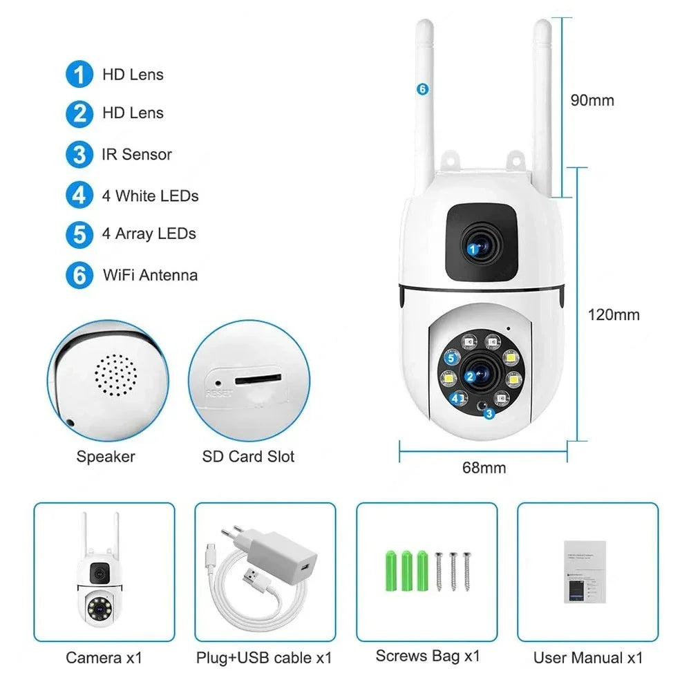 8MP Wifi Wireless Security Surveillance PTZ Camera 2 Lens 8X Zoom Camera 5MP Tracking Two-way Audio Night Color Pet Baby Monitor