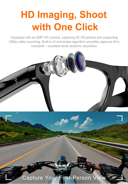 Lenovo Smart Glasses AI Translation 8MP HD Camera 8K Shooting Image Bluetooth Call Video Record Music Smart Motorcycle Glasses