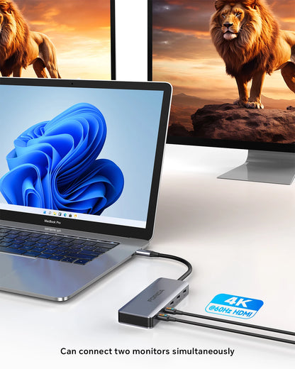 FORIDA USB-C Hub 10Gbps – Dubbel 4K@60Hz HDMI USB 3.2 Gen2 PD 100W 5 Portar Aluminium MacBook Pro Laptop iPad Roséguld Grå