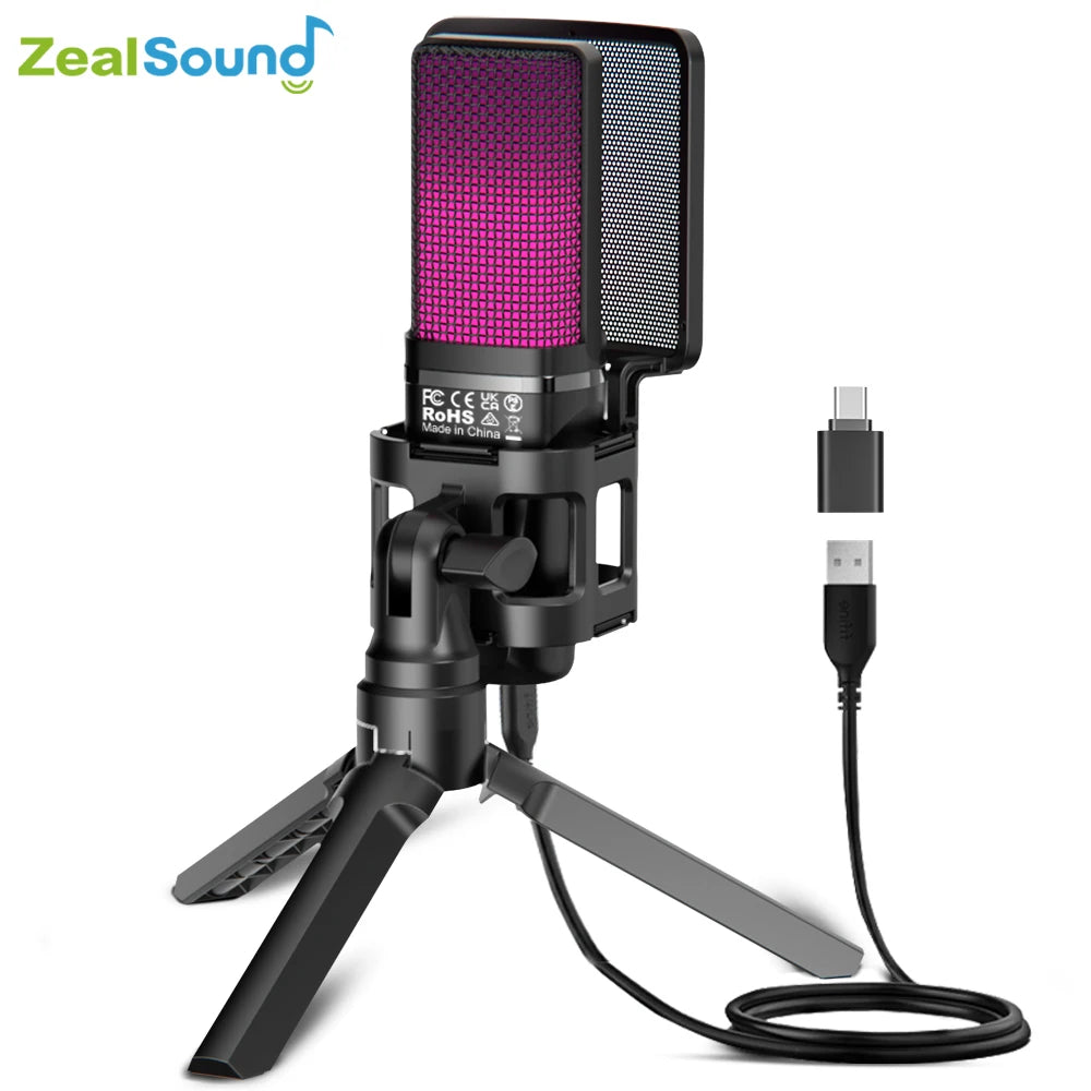 Zealsound RGB USB Kondensatormikrofon för Spel och Streaming