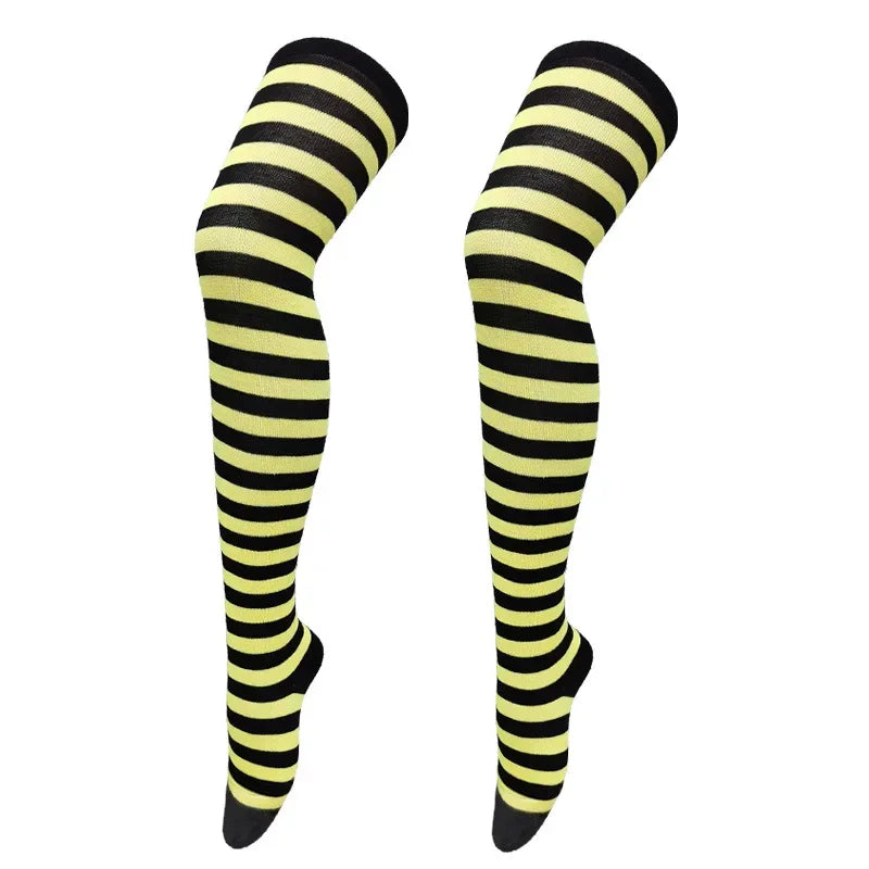 Dam Lolita Overknee Strumpor – Randiga Thigh High Cosplay, 25 Färgkombinationer One Size