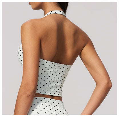 Yoga Bra Women Sports Underwear Fitness Crop Top Polka Dot Yoga Vest Deep V Backless Sports Vest Female Workout Shockproof Tops