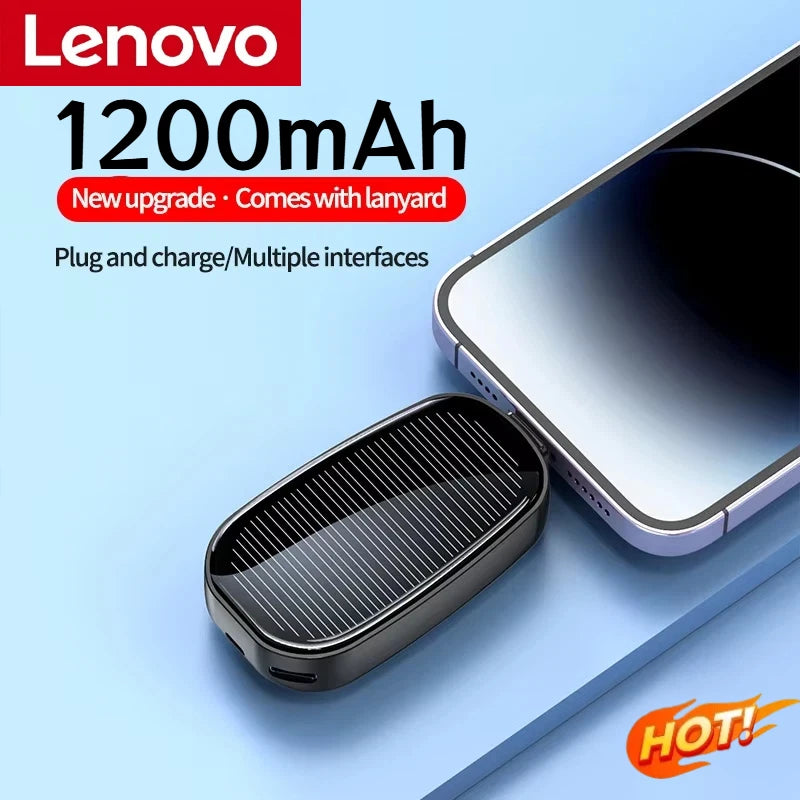 Lenovo 1200mAh Solar Mini Power Bank Key Ring Portable Charger Compact Outdoor Camping External Battery Emergent Phone Powerbank