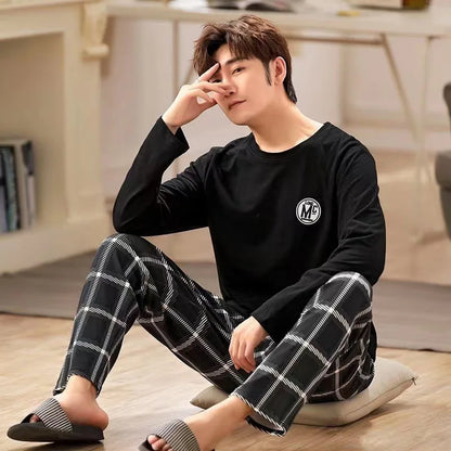 Herr Pyjamas Set Vår & Höst – Långärmad Randig Mjuk Koreansk Stil, 6 Färger M–XXL