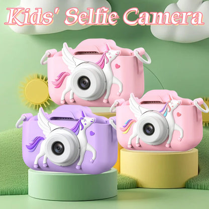 Kids Digital Camera 1080P HD 2.01" Unicorn Toy Camera Silicone Case Games USB Mini Video Recorder Gift for Girls 3-12 Age