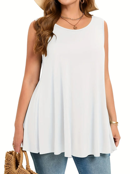 Plus Size Simple Solid Tank Top Casual Crew Neck Sleeveless Tank Top For Summer Women's Plus Size Clothing