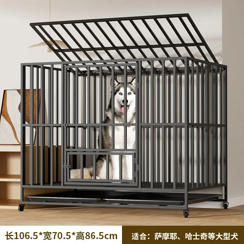 Heavy Duty Foldable Dog Crate for Large Medium Dogs Indoor Home Pet Cage Kennel with Toilet Tray Reinforced Square Tube Metal