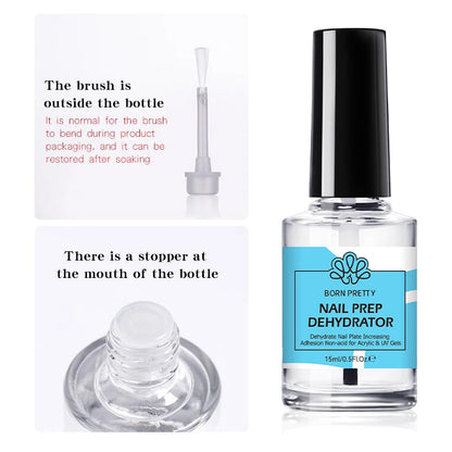 BORN PRETTY 2Pcs 15ml Nail Prep Dehydrator And ACID-FREE Primer Air Dry No Lamp Needed Nail Art Functional Gel Manicure Supplies