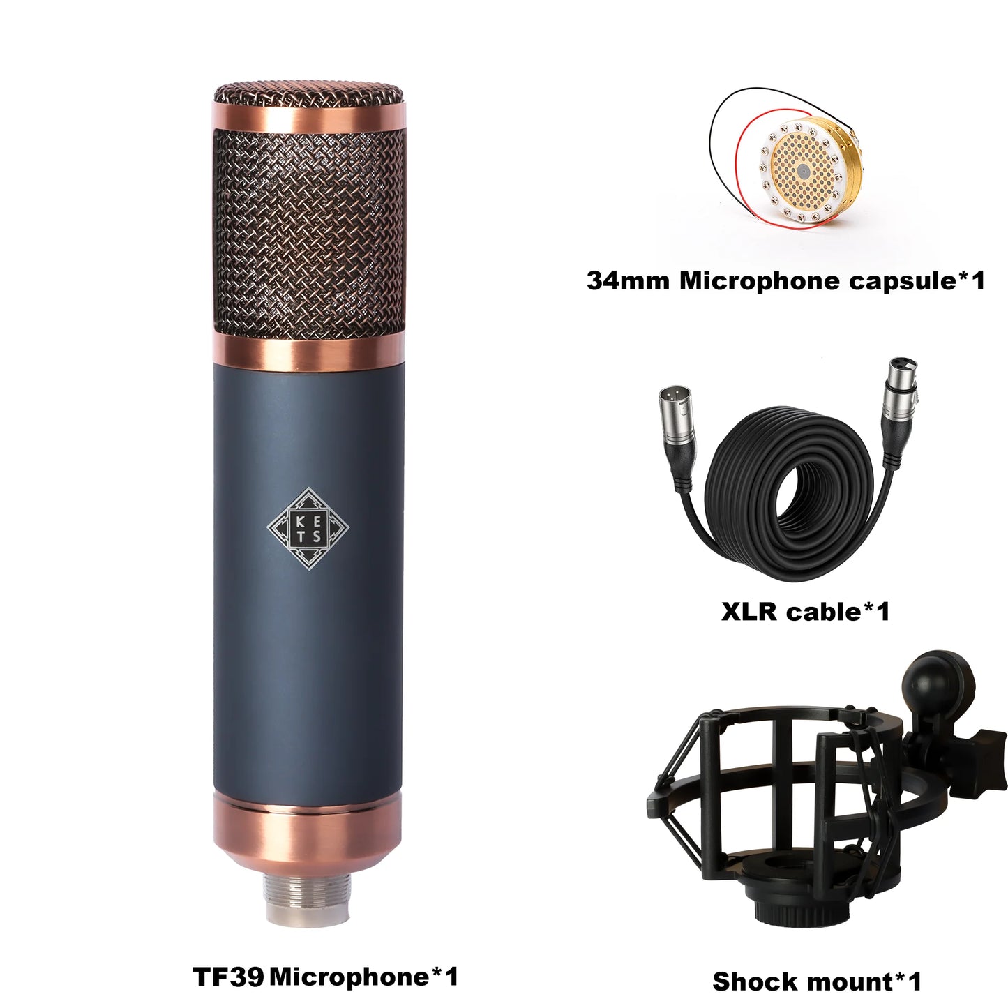 TF39 Condenser Microphone 26mm / 34mm Large Diaphragm XLR Studio Recording Mic for Vocals Podcasting Streaming Home Studio