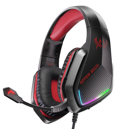 VIKEFON Esports Gaming Headset Over-Ear – Kabelanslutet Lättviktigt Kraftfull Drivare Mikrofon Volymkontroll Röd Blå Svart