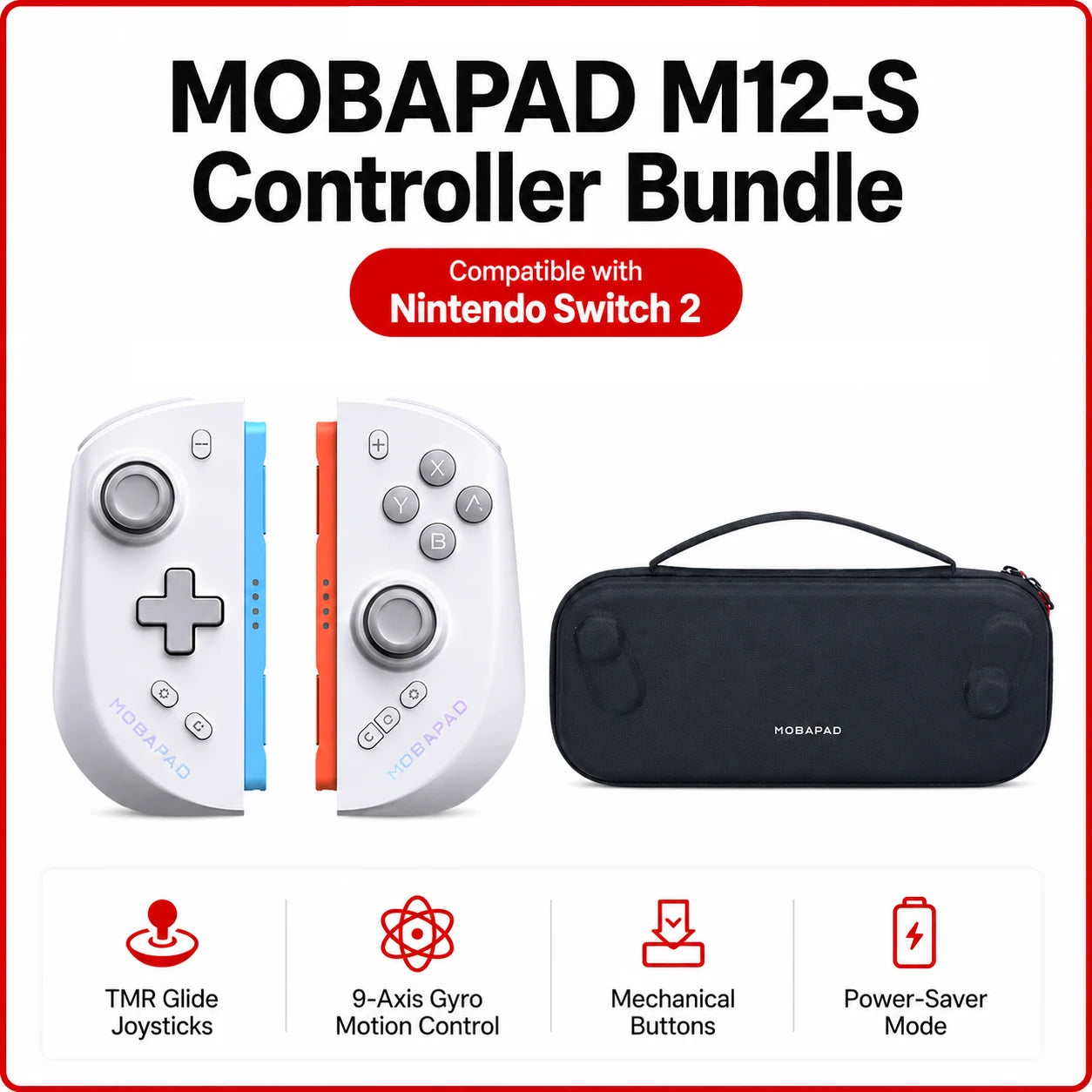 MOBAPAD M12 S Gaming Controller for Switch 2 with TMR Sticks, Mechanical Buttons, 9-Axis Gyro Motion Control, Power-Saver Mode