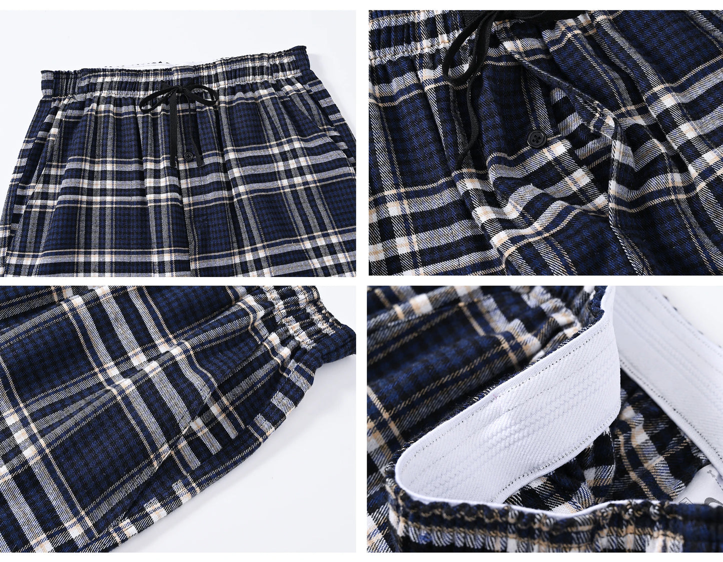 Men's 3Pcs Pajama Sleeping Pants Cotton Plaid Pjs, Long Plaid Print Sleepwear Pajama Pants with Elastic Waist Homewear