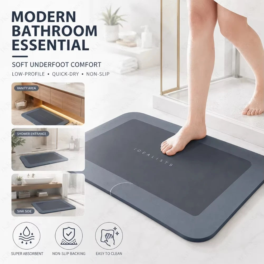 Diatomaceous Earth Bath Mat Ultra Absorbent Non Skid Rapid Drying Soft Floor Mat for Bathroom Shower Laundry Bedroom Kitchen RV