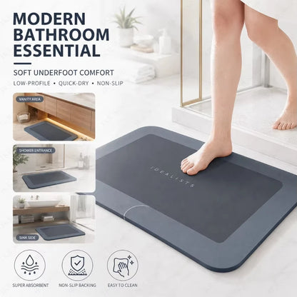 Diatomaceous Earth Bath Mat Ultra Absorbent Non Skid Rapid Drying Soft Floor Mat for Bathroom Shower Laundry Bedroom Kitchen RV