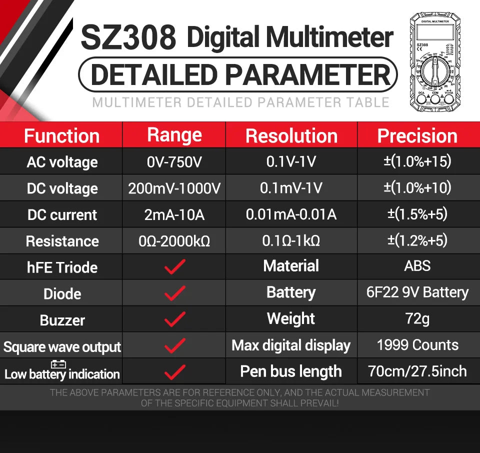 ANENG SZ308 digital multimeter med VD802-spänningspenna
