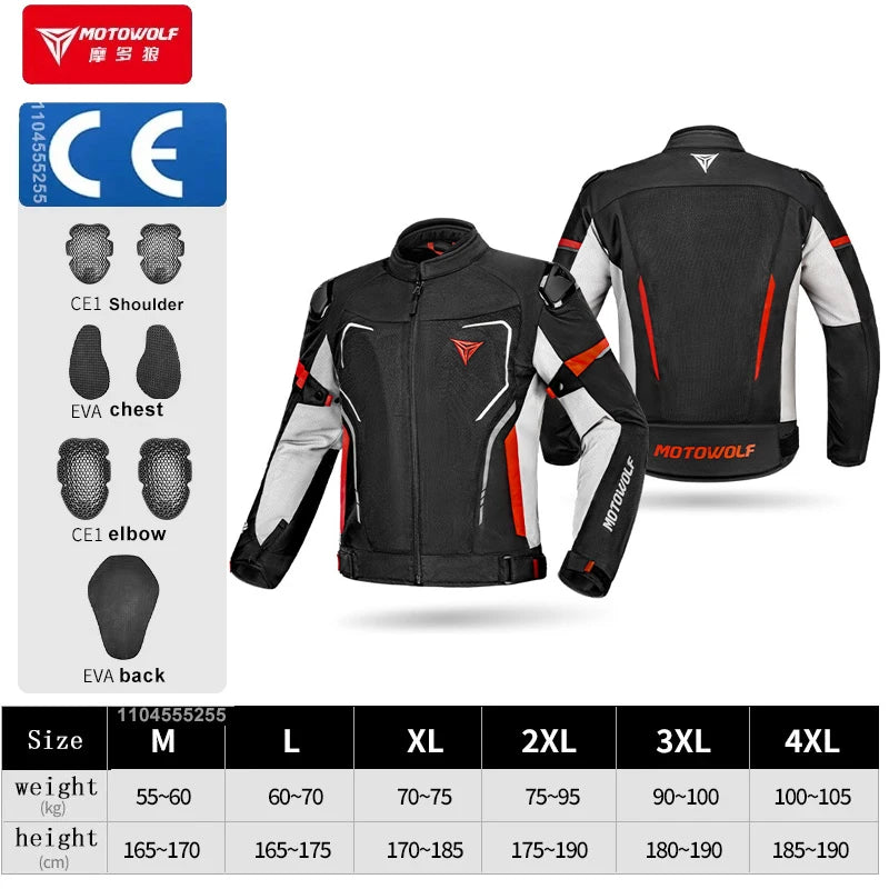 Motowolf Man Jacket Summer Motorcycle Jacket Breathable Motocross Jacket CE Certified Armor Protection Anti Fall Moto Clothing