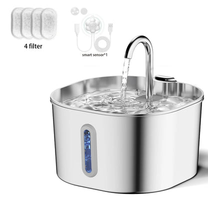 Stainless Steel Cat Water Fountain,2.2L,Pet Water Dispenser With Filter,Dog Drinking Fountain For Cats,Ultra Quiet Water Pump