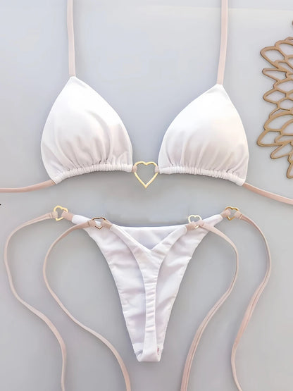 Sexy Halter Solid Color Low Waist Bikini Set Women's Swimsuit Two-piece Triangle Thong Swimwear Bathing Suit Brazilian Biquinis
