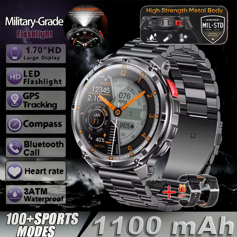 T-Rex3 Pro Militär Smartklocka 2026 – 1100mAh, GPS, Kompass, 5ATM, 14 Färger