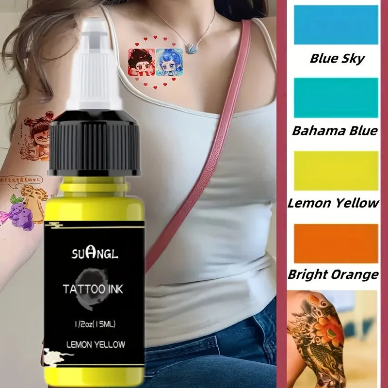 Professional Tattoo Ink - Multicolor Dynamic(14 Colors) & Vibrant Colors in 0.5oz (15ml) Bottles for Tattoo Artists