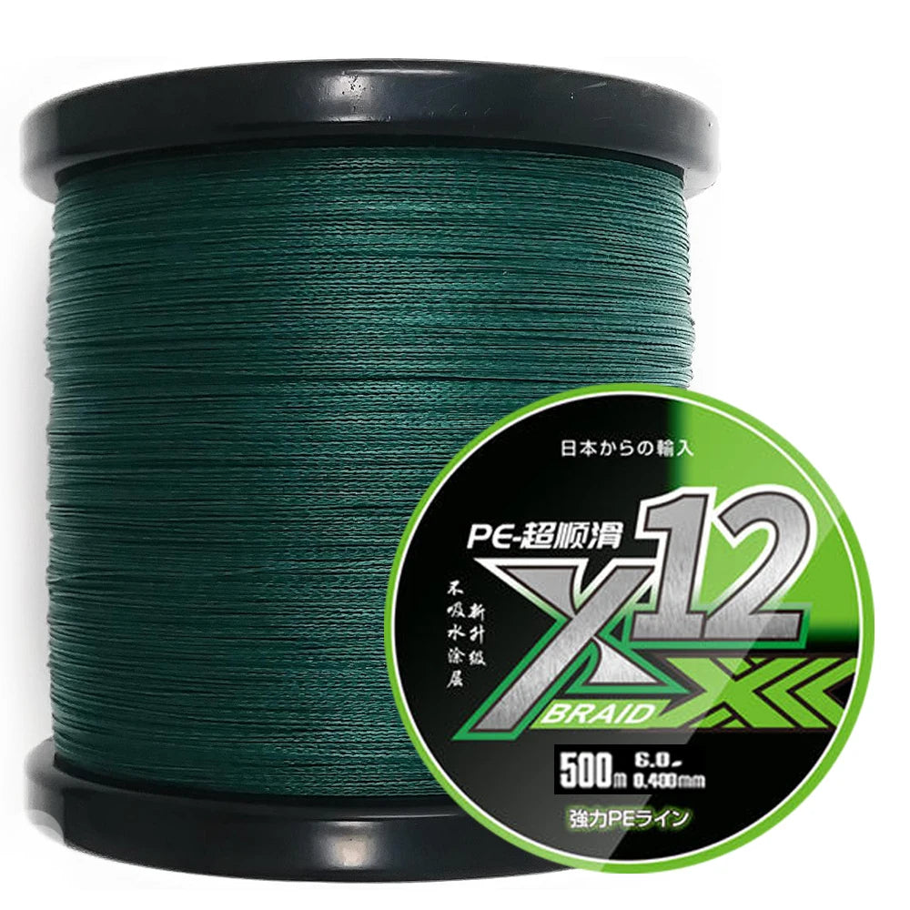 X12 Carp Fishing Line 300M 500M 1000M 12 Strands Braided Japan Multifilament PE Wire Super Strong Durable Smooth Tackle